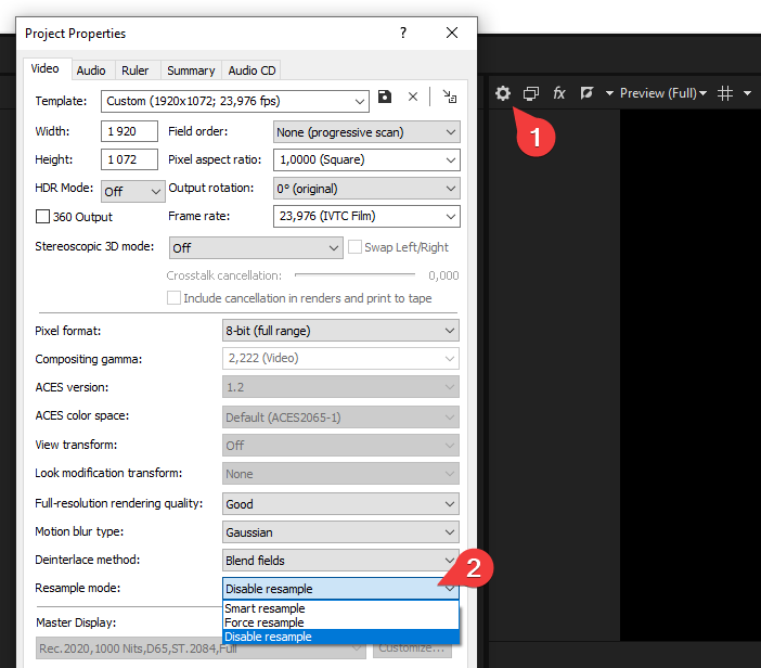 resampling in project settings